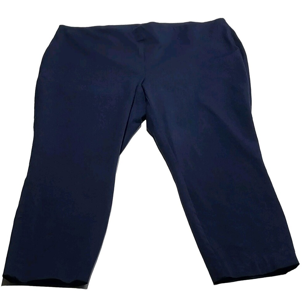 Ralph Lauren Women 16 W Curvy Pants Navy Blue Stretch Ankle Cotton Viscose Blend